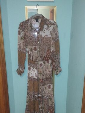 Brown Floral Patchwork Long Sleeve Maxi Dress by New Look